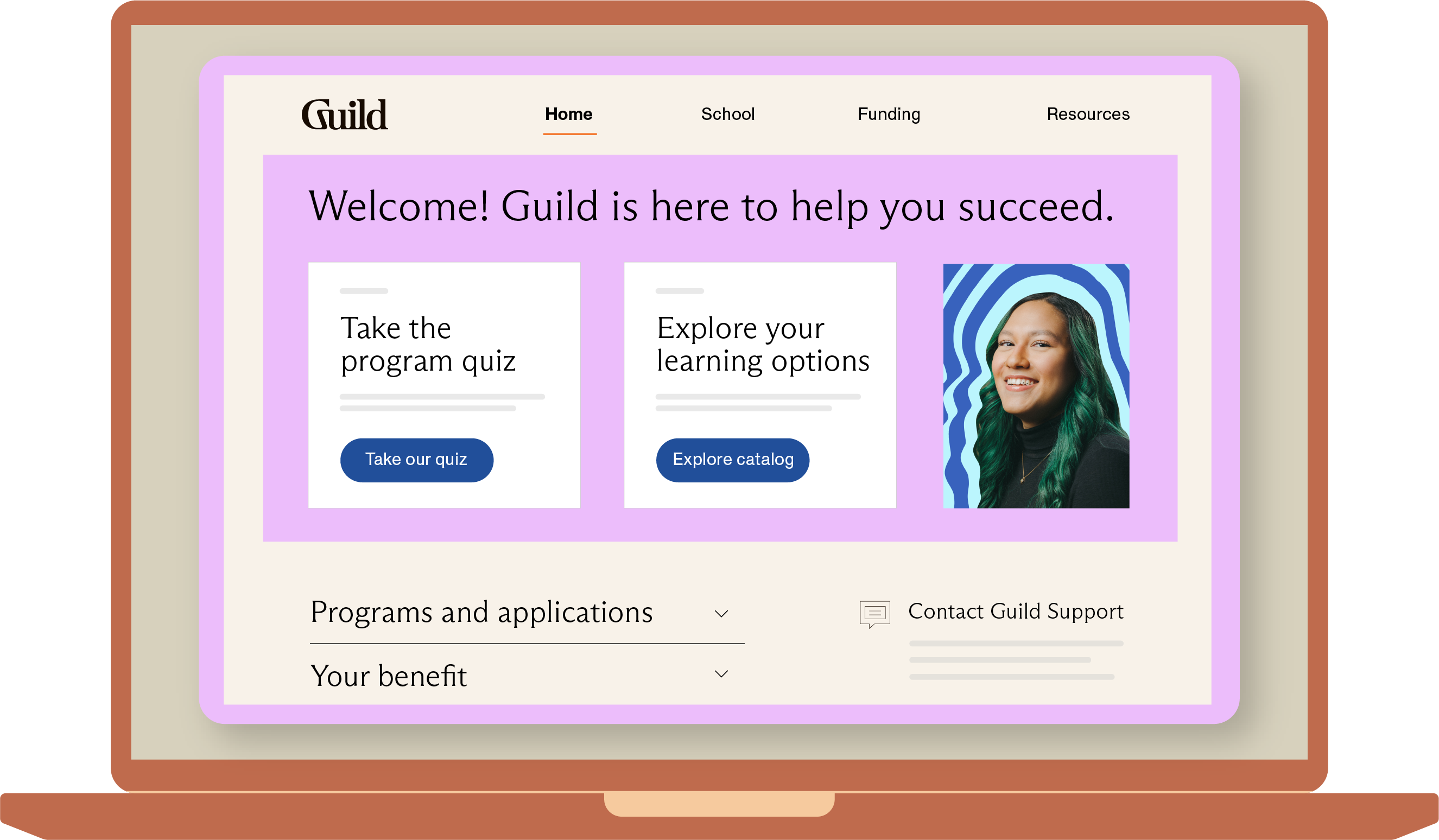 Visual mockup of the user experience of Guild members on their homepage