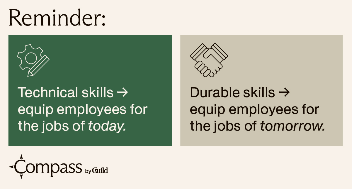 Reminder: Technical skills equip employees for the jobs of today. Durable skills equip employees for the jobs of tomorrow.